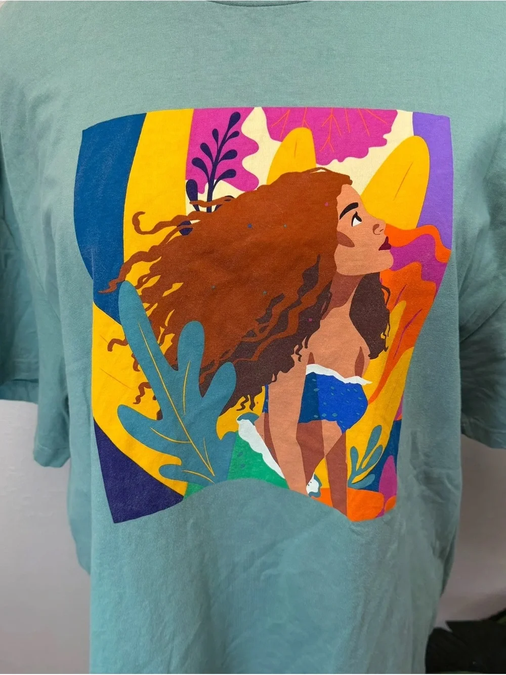 Disney Parks Sage Green Ariel The Little Mermaid Graphic Tee Shirt - Size XXL
